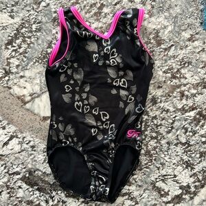 GK leotard gymnastics Leo CM medium black pink silver hearts